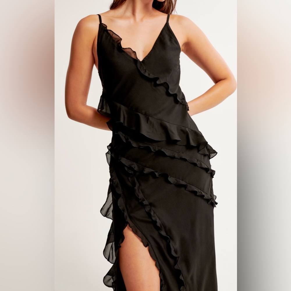 Abercrombie & Fitch Draped Ruffle Maxi Dress Color Black Size XS - Picture 3 of 7
